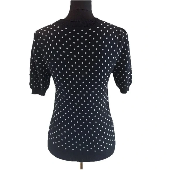Loft Women's Short Sleeve Black & White Polka Dot 100% Cotton Top, Size XS - Picture 3 of 13